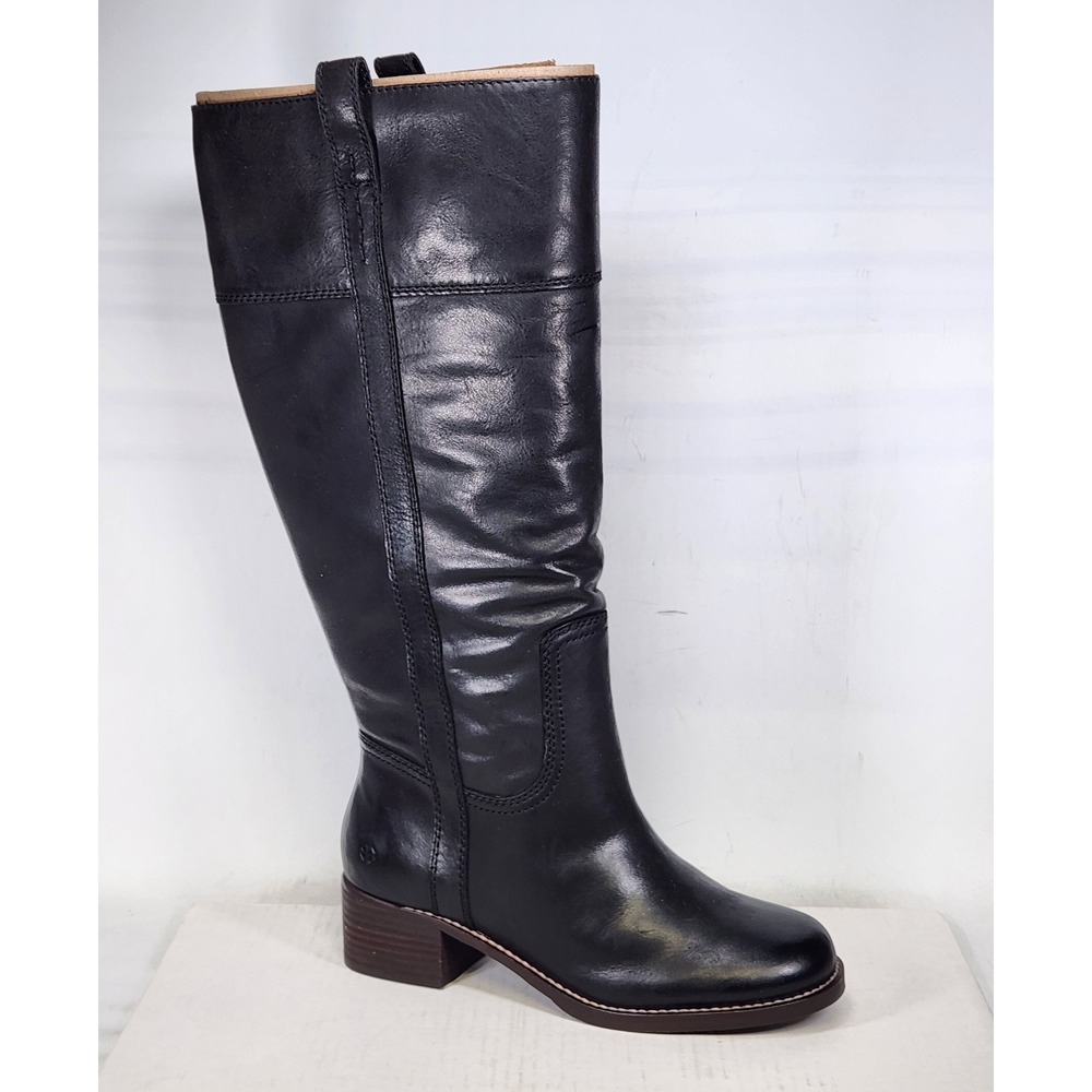 Lucky Brand Hybiscus Boot Women Size 8.5 Black Leather Wide Calf Knee High
